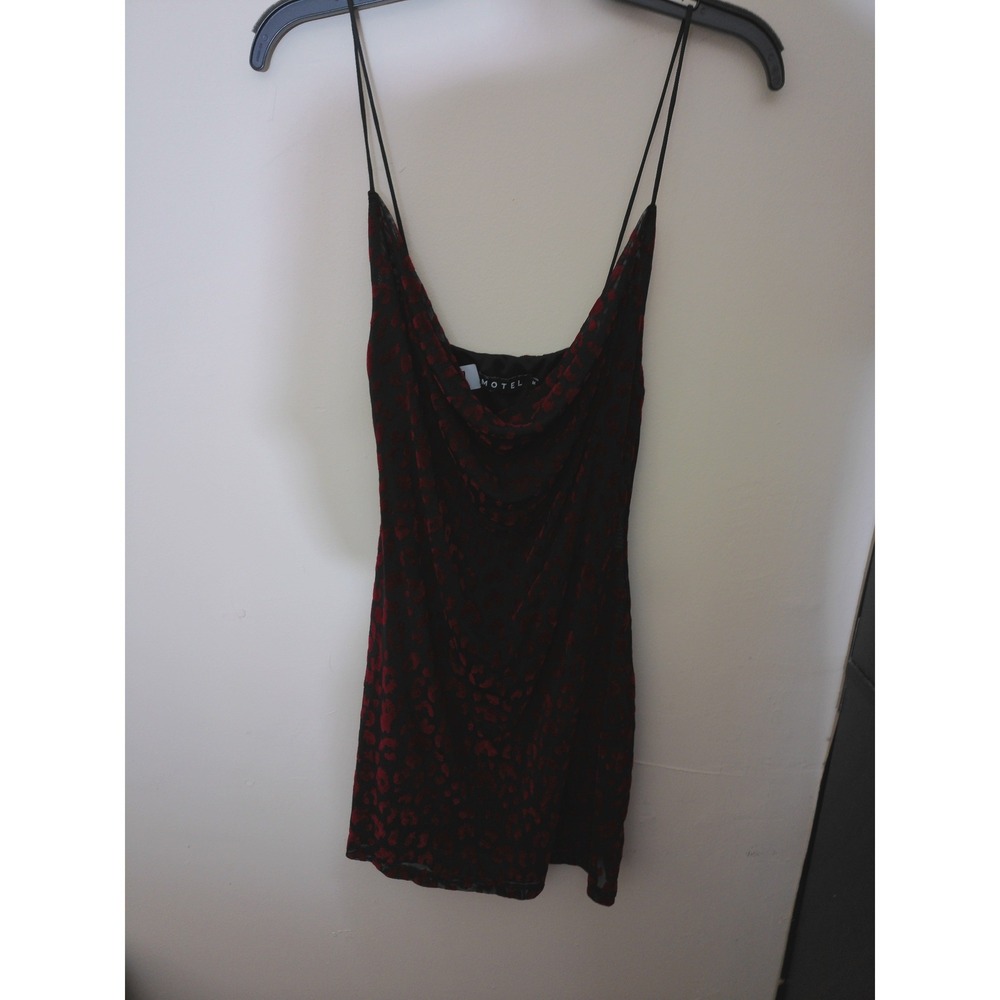 Motel Mini Dress Women Medium Red Leopard Y2K Mesh Spaghetti Strap Grunge